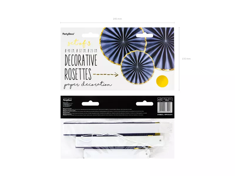 3 rosette di carta blu notte