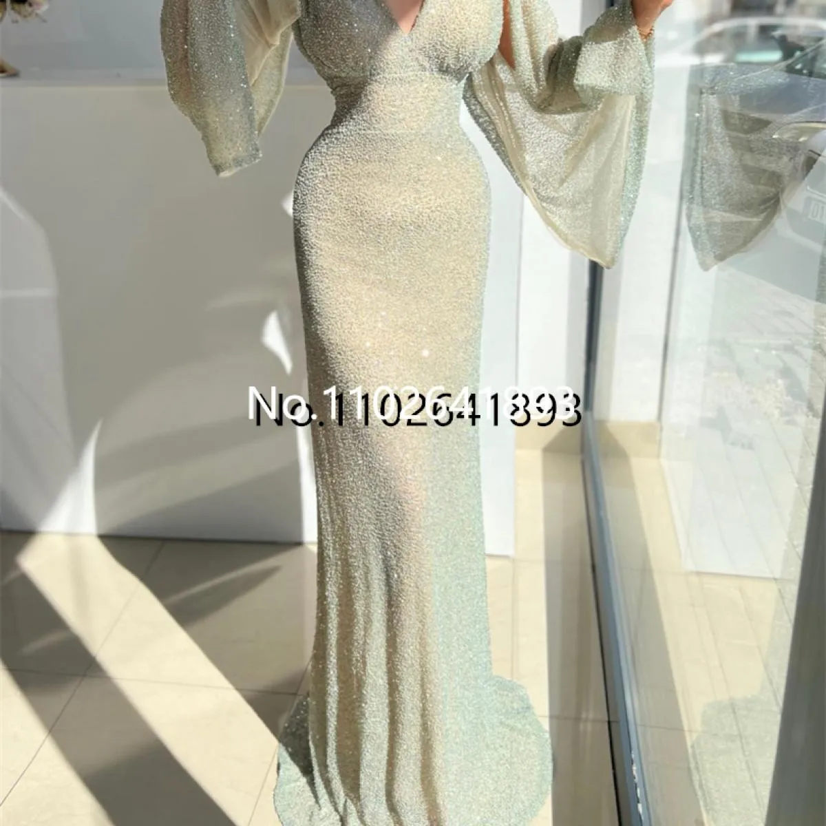 Abiti da sera formali Boho verde fata Glitter Meramid Maniche a mantella Abito da ballo lucido per abiti da festa occasionali pe