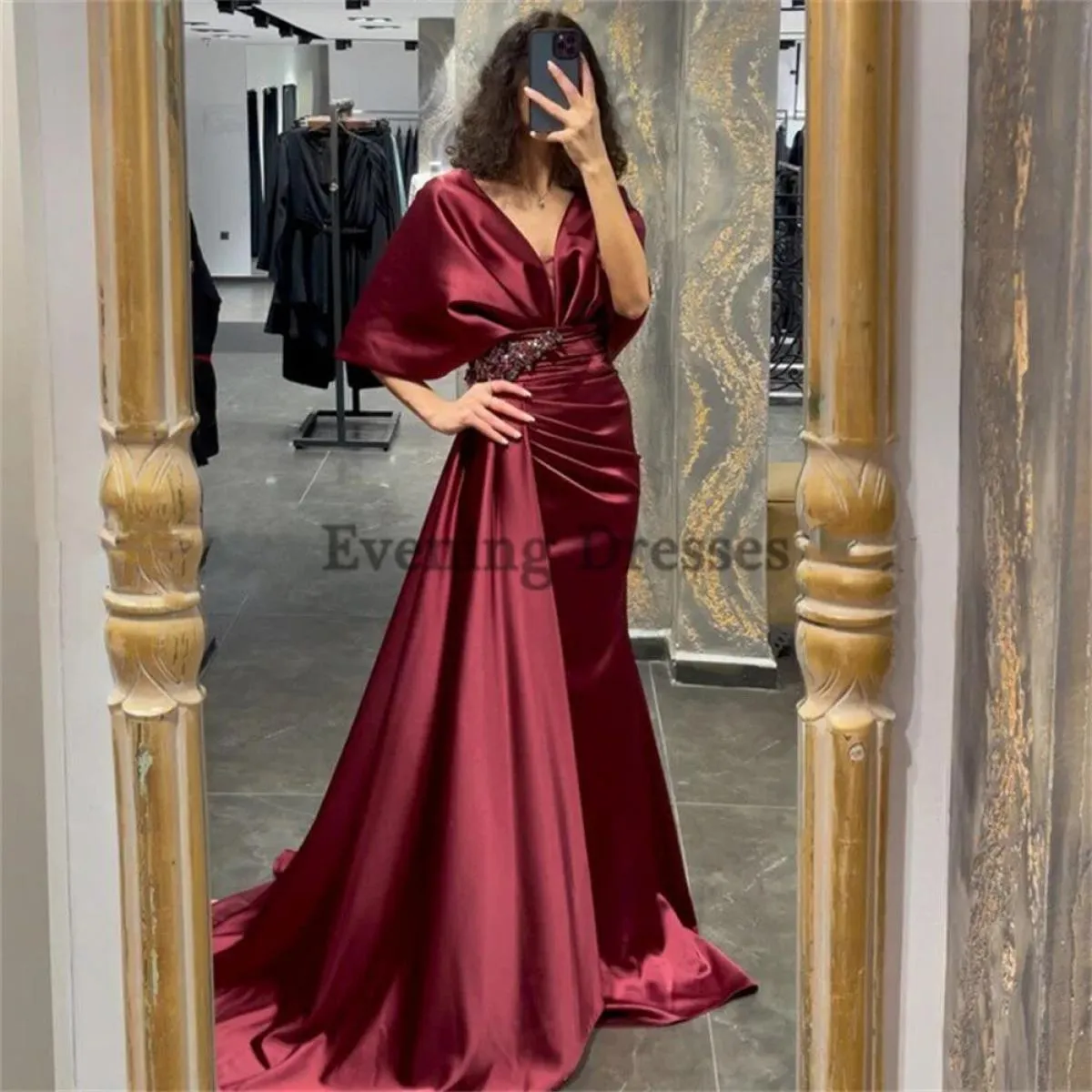 Abiti da sposa da sera Abiti da ballo a tromba Abito con maniche a mantella Abito a sirena Elegante
