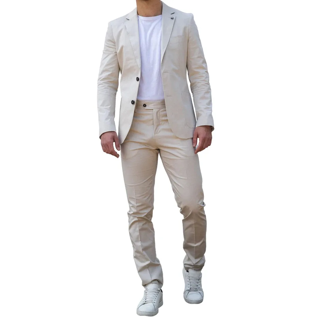 Abito Estivo da Uomo in 2 Pezzi Beige per Ufficio Matrimonio Elegante Casual Classico