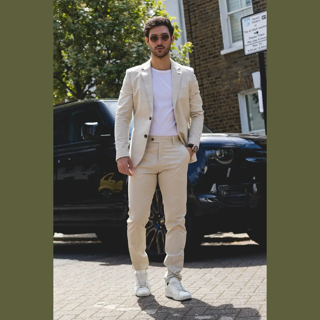 Abito Estivo da Uomo in 2 Pezzi Beige per Ufficio Matrimonio Elegante Casual Classico