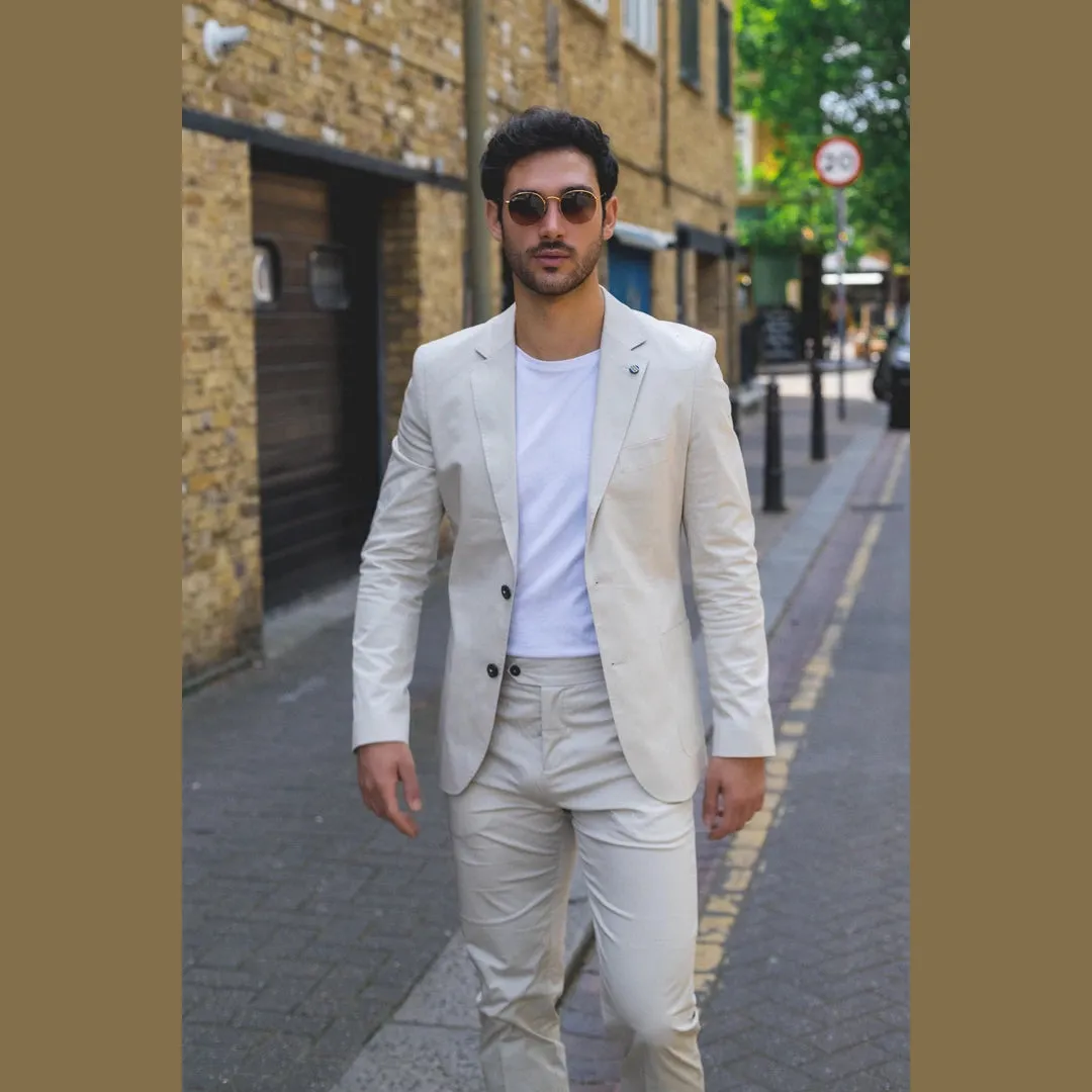 Abito Estivo da Uomo in 2 Pezzi Beige per Ufficio Matrimonio Elegante Casual Classico