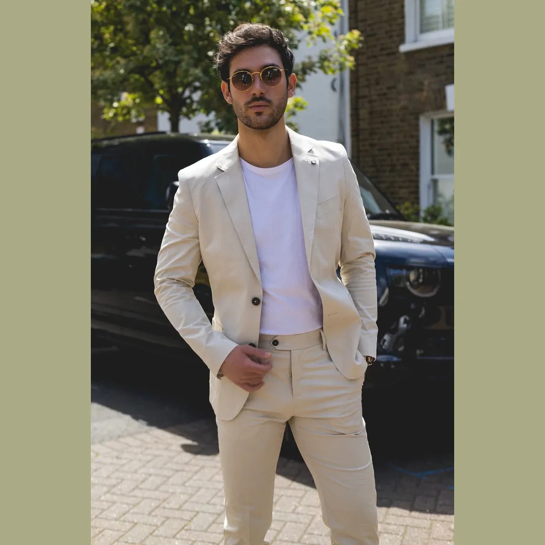 Abito Estivo da Uomo in 2 Pezzi Beige per Ufficio Matrimonio Elegante Casual Classico