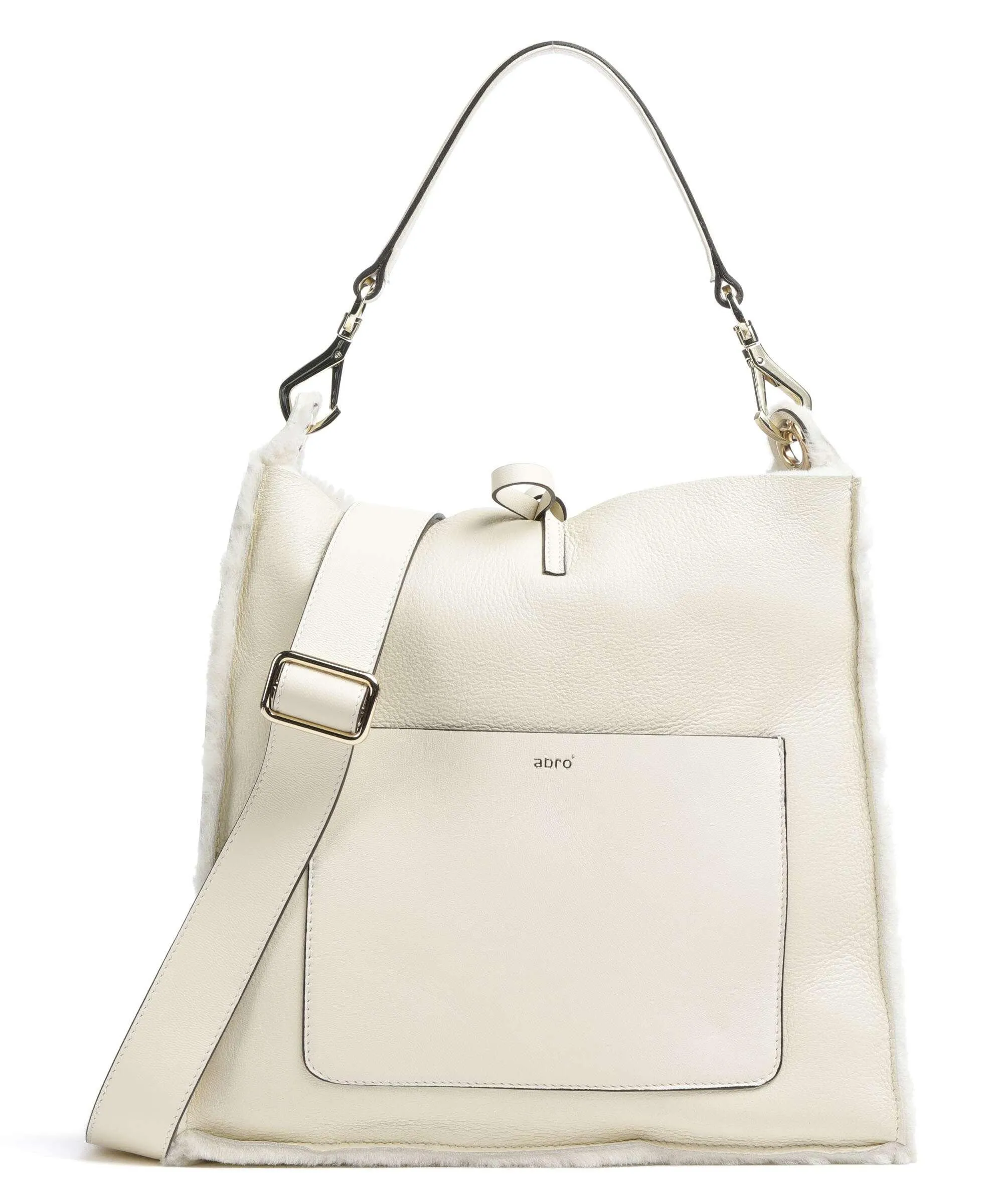  Abro Shearling Raquel Borsa hobo pelle di vacchetta grana avorio  