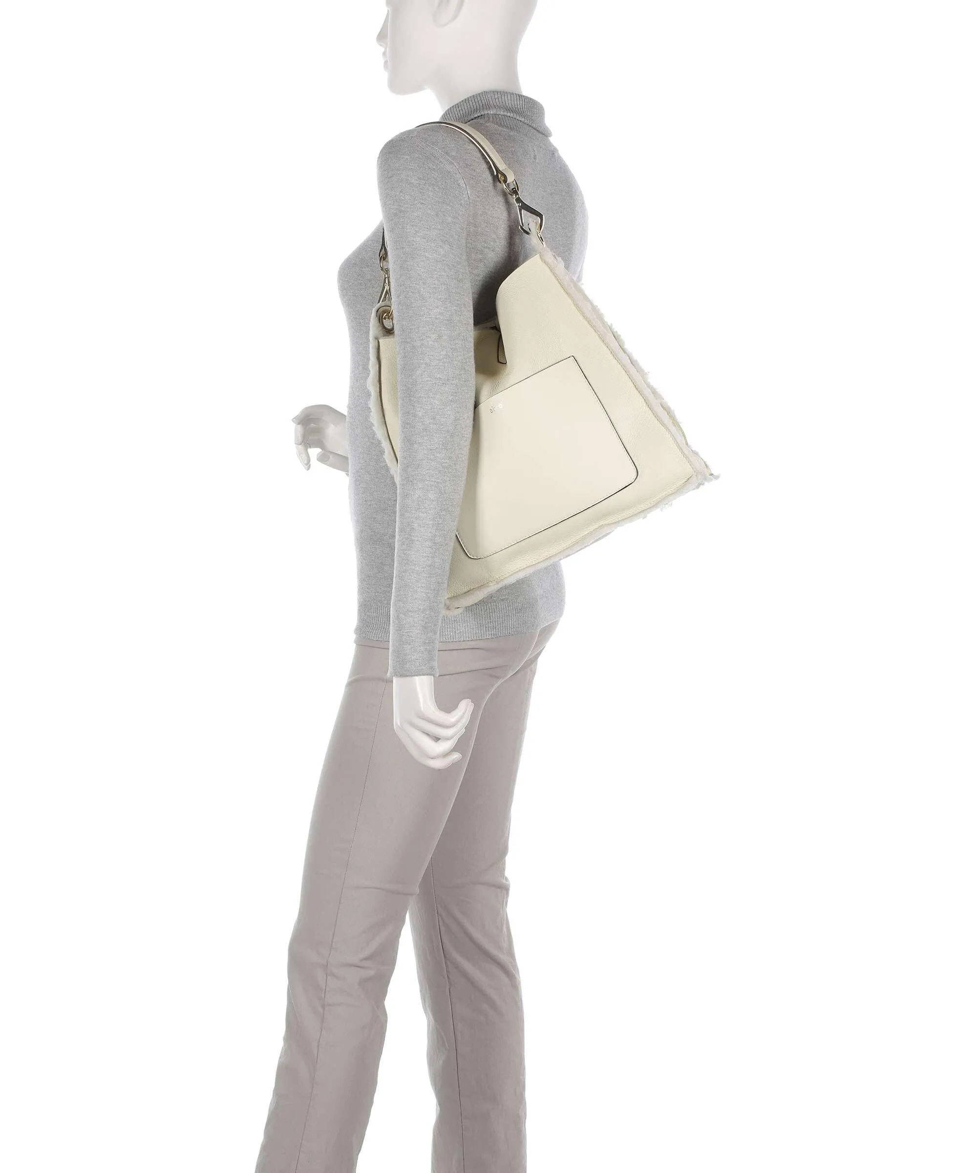  Abro Shearling Raquel Borsa hobo pelle di vacchetta grana avorio  