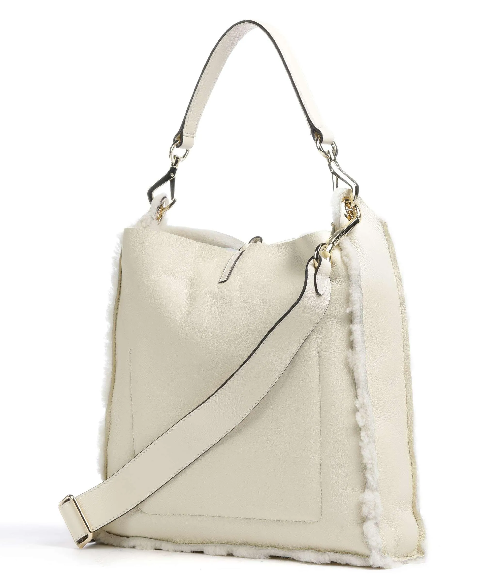  Abro Shearling Raquel Borsa hobo pelle di vacchetta grana avorio  