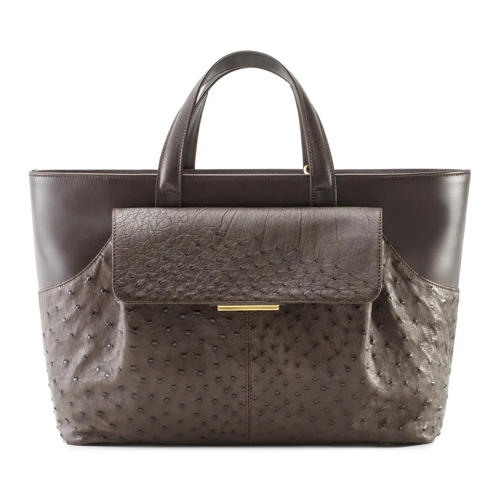 Aleksandra Badura - Cherie Bag - Borsa Tote in Struzzo e Vitello - Cioccolato - Borsa in Pelle di Alta Qualità Luxury