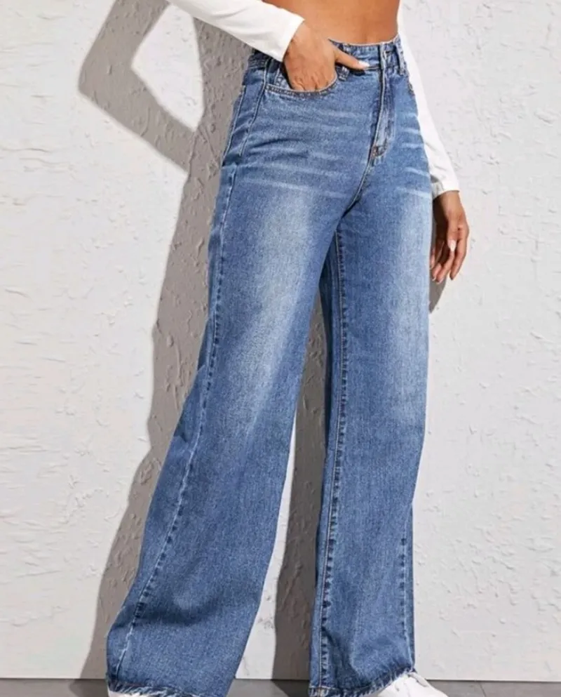 And    Hot Style Washed Cat Whiskers And Horseman Crafts Loose High Waist Wide Leg Jeans For Women