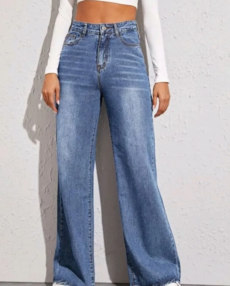 And    Hot Style Washed Cat Whiskers And Horseman Crafts Loose High Waist Wide Leg Jeans For Women