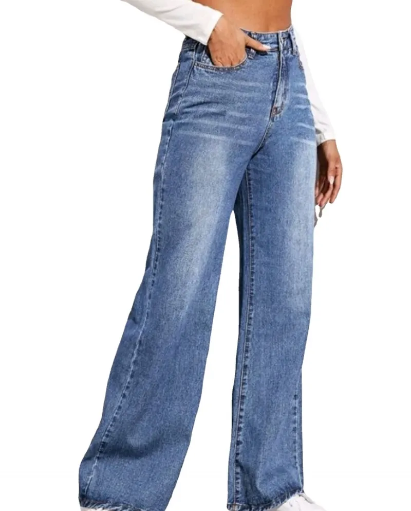 And    Hot Style Washed Cat Whiskers And Horseman Crafts Loose High Waist Wide Leg Jeans For Women