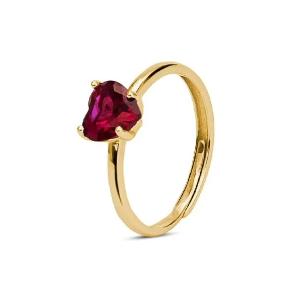 Anello color oro con cuore di zircone rosso rubino    