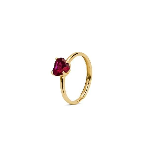 Anello color oro con cuore di zircone rosso rubino    