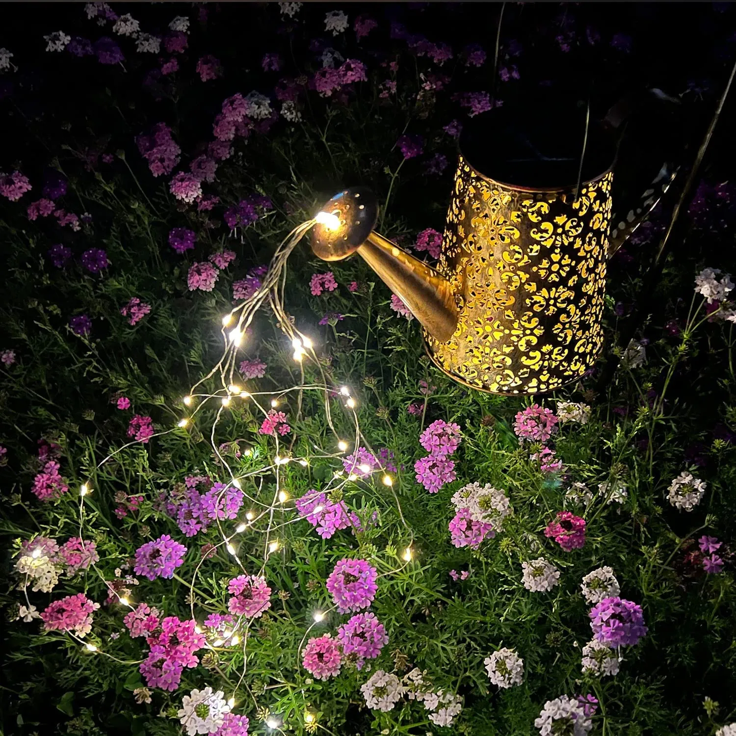 Annaffiatoio solare Luci Decorazioni da giardino - Sculture da esterno in rame impermeabile Ornamento Stella Led Fata Arte Lampa