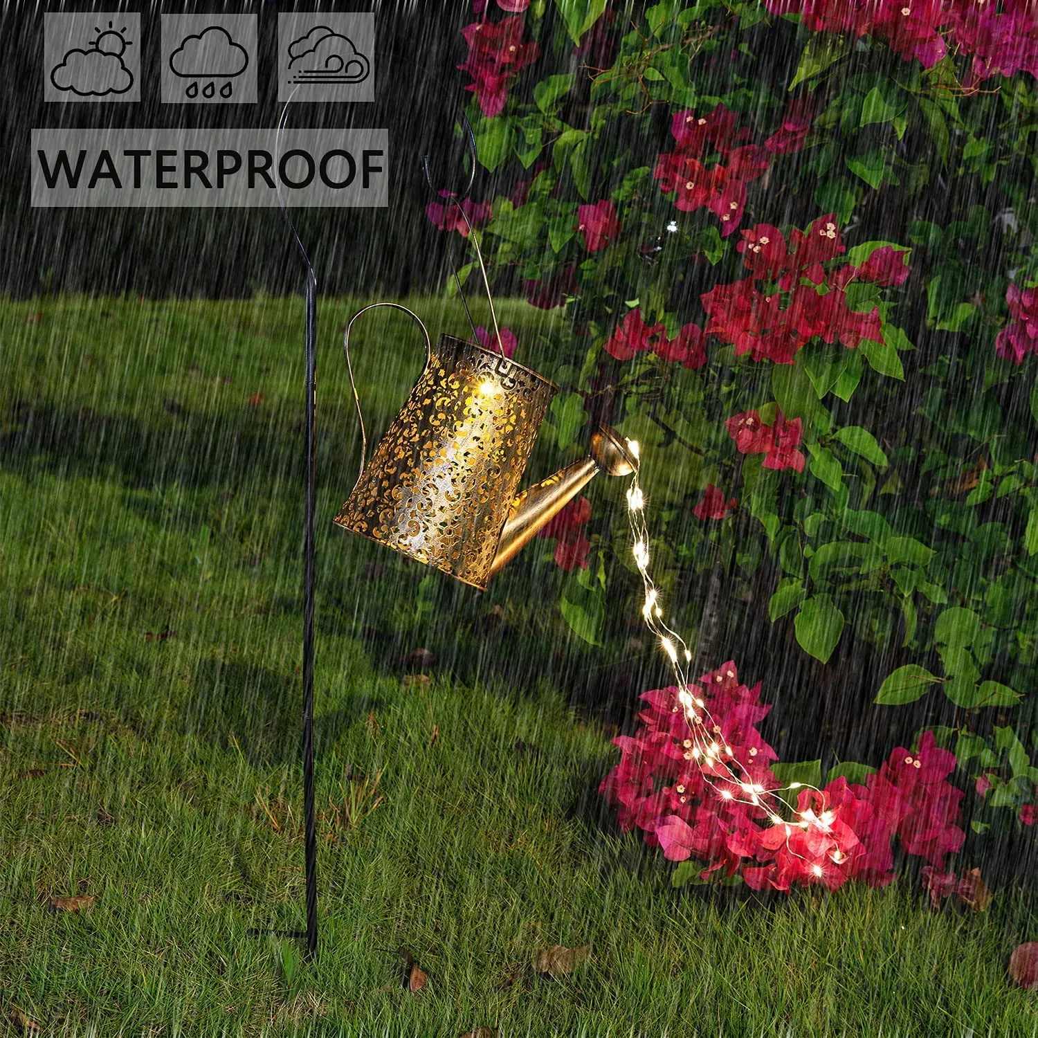 Annaffiatoio solare Luci Decorazioni da giardino - Sculture da esterno in rame impermeabile Ornamento Stella Led Fata Arte Lampa