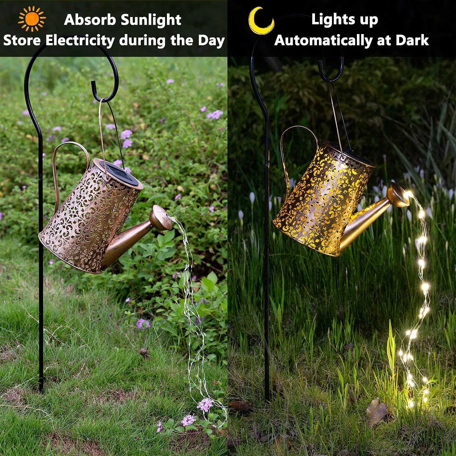 Annaffiatoio solare Luci Decorazioni da giardino - Sculture da esterno in rame impermeabile Ornamento Stella Led Fata Arte Lampa