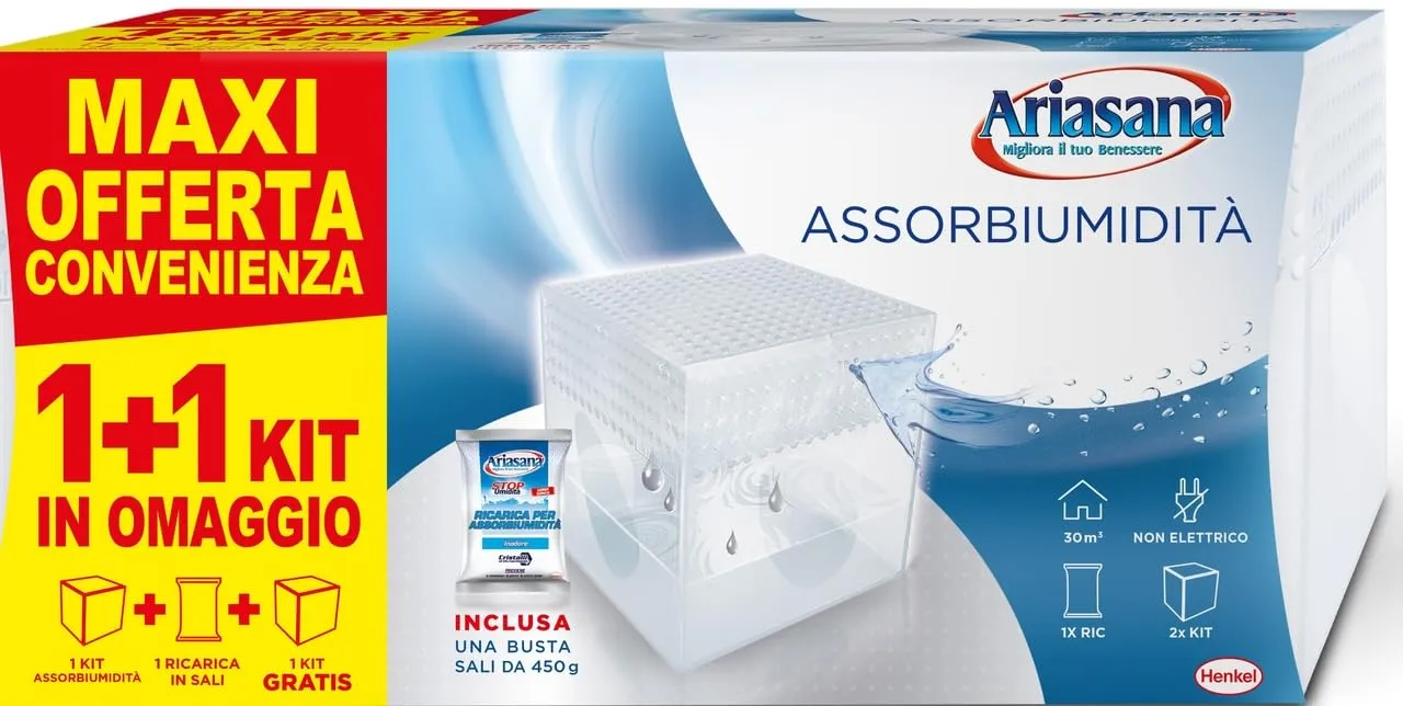 Ariasana Kit Mini Deumidificatore Formato Convenienza 1+1, Assorbi umidità fino a 30 m, Assorbiumidità anche per Cantina, Stanzi