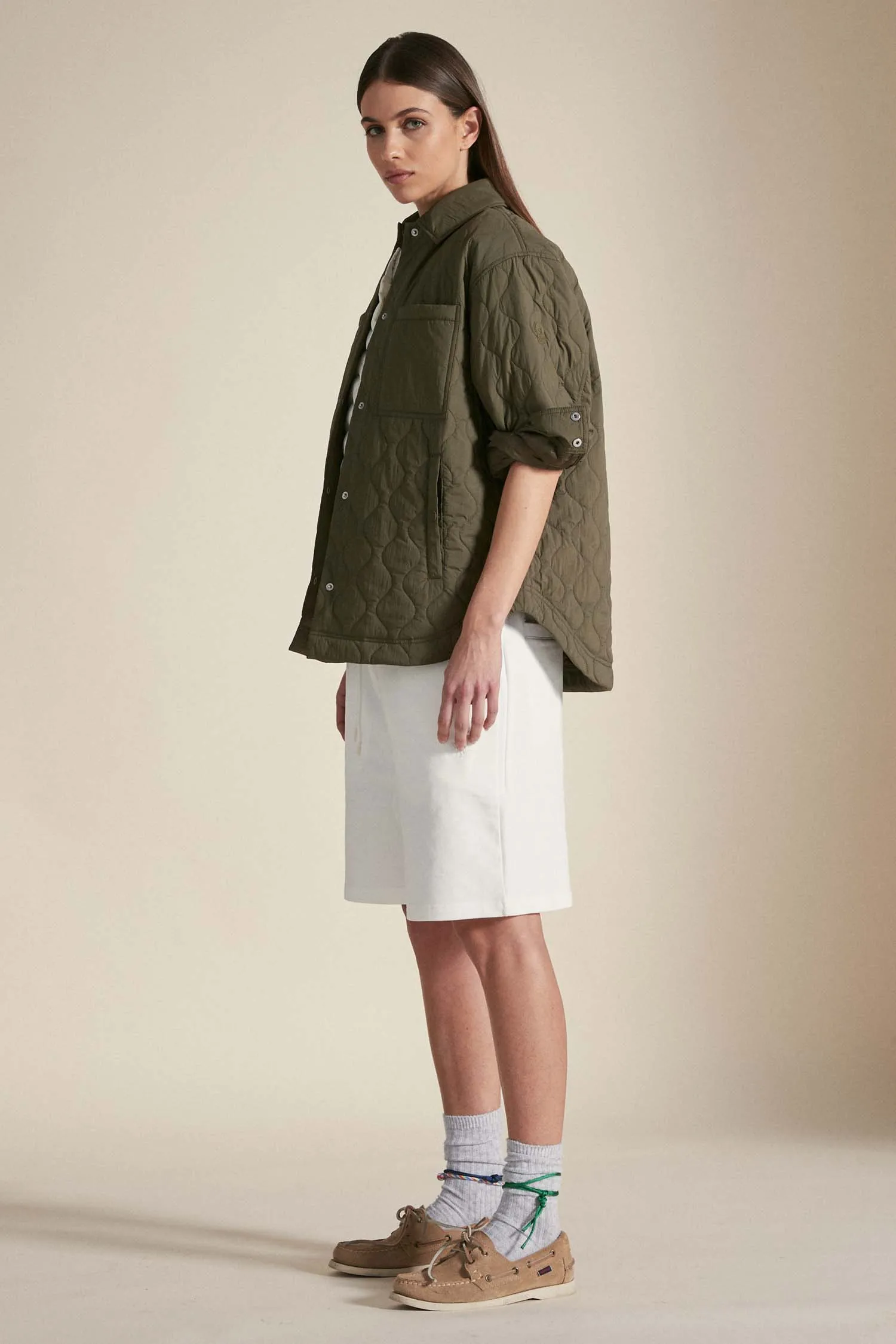 ARIES – Giacca-camicia verde militare con trapunta a cipolla