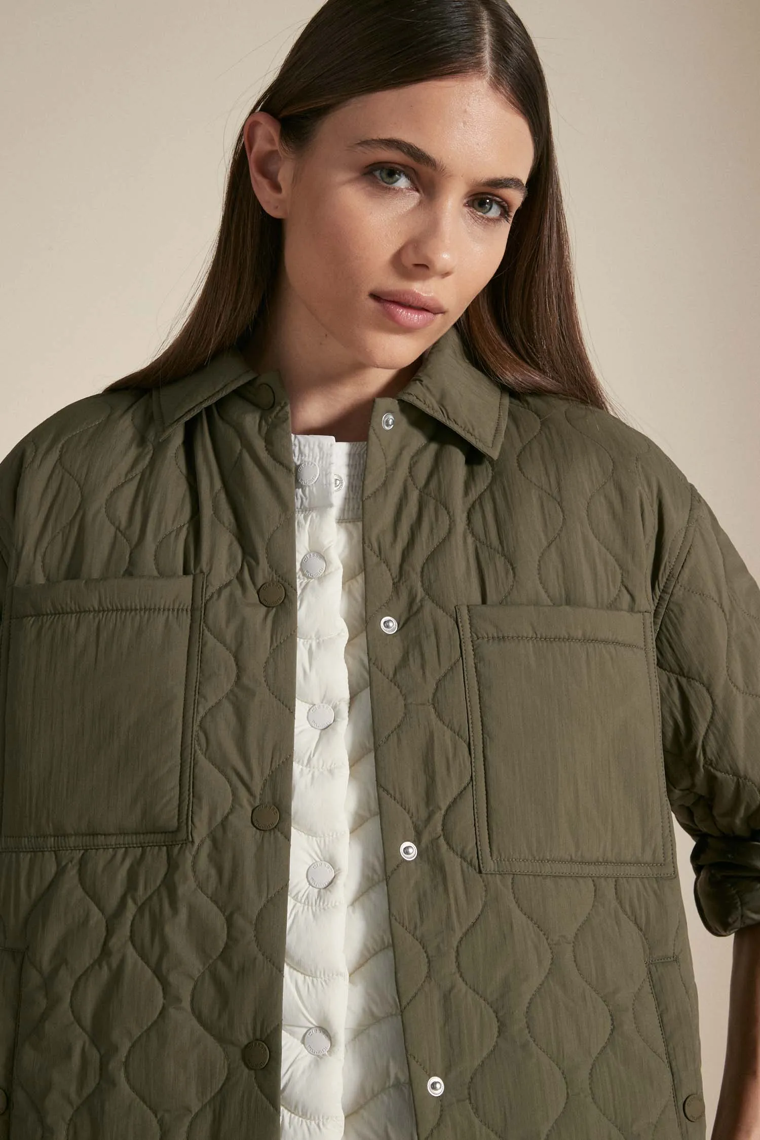 ARIES – Giacca-camicia verde militare con trapunta a cipolla