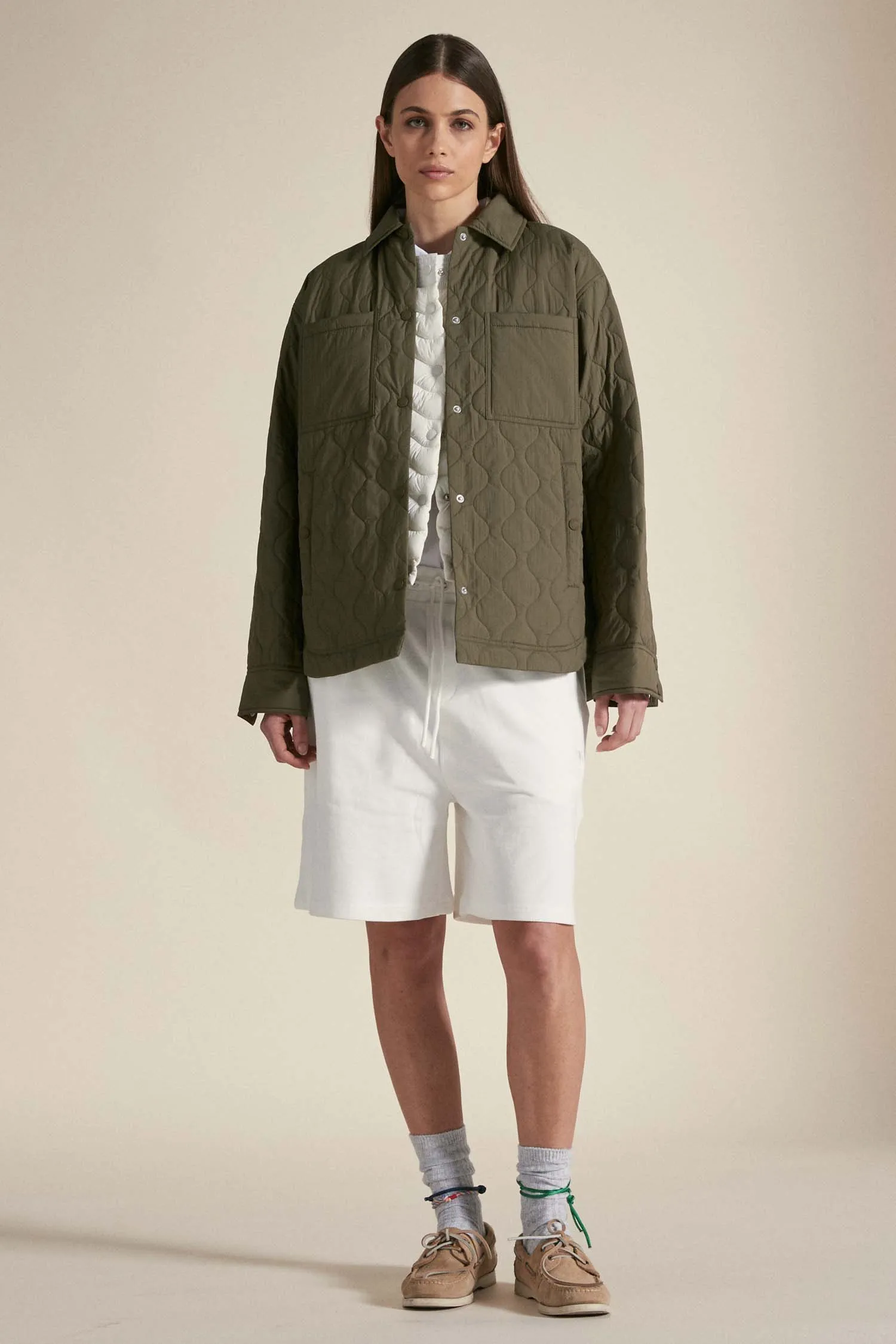ARIES – Giacca-camicia verde militare con trapunta a cipolla