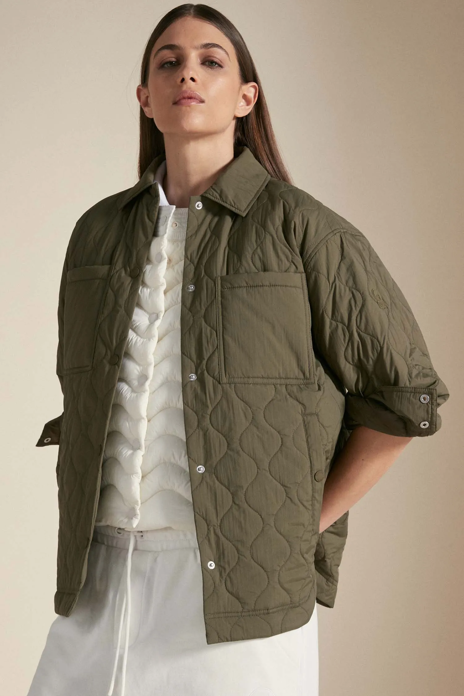ARIES – Giacca-camicia verde militare con trapunta a cipolla