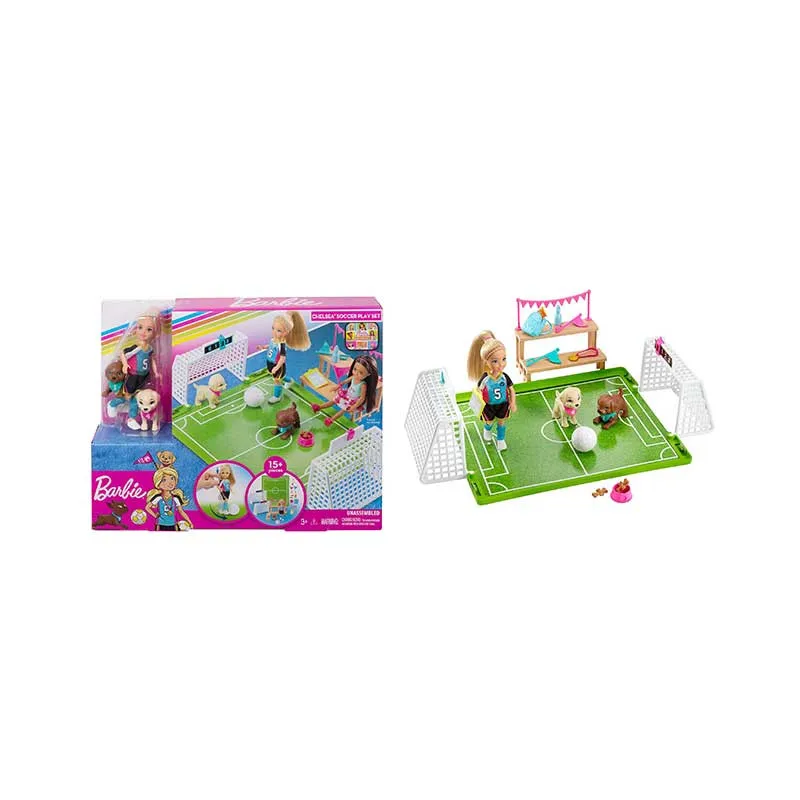 BARBIE CHELSEA SET FOOTBALL BARBIE E I SUOI AMICI CUCCIOLI GIOCANO NEL CAMPO DI CALCIO GIOCATTOLO COMPLETO15PEZZI.MATTEL