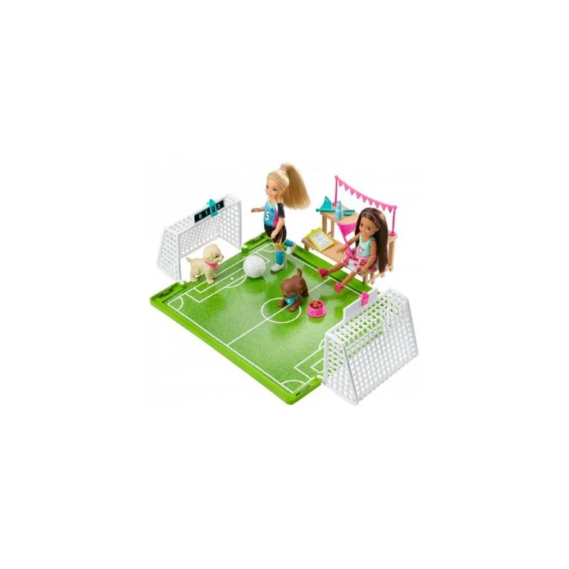 BARBIE CHELSEA SET FOOTBALL BARBIE E I SUOI AMICI CUCCIOLI GIOCANO NEL CAMPO DI CALCIO GIOCATTOLO COMPLETO15PEZZI.MATTEL