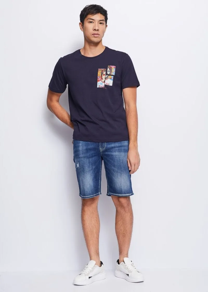 Bermuda in denim con dettagli destroyed
