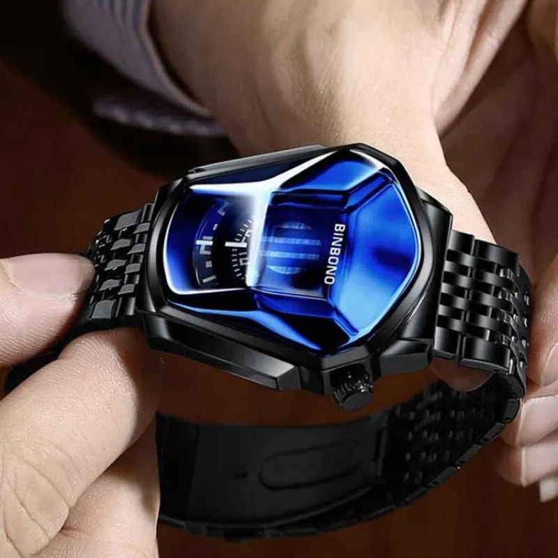 BINBANG Orologio al quarzo multifunzionale impermeabile con cinturino in acciaio