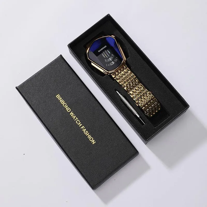 BINBANG Orologio al quarzo multifunzionale impermeabile con cinturino in acciaio