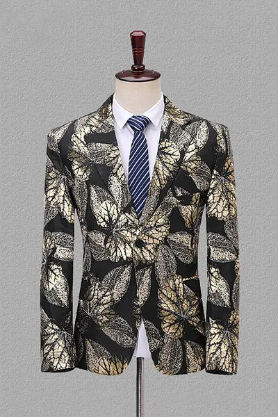 Blazer uomo Jacquard con rever con rever nero e oro