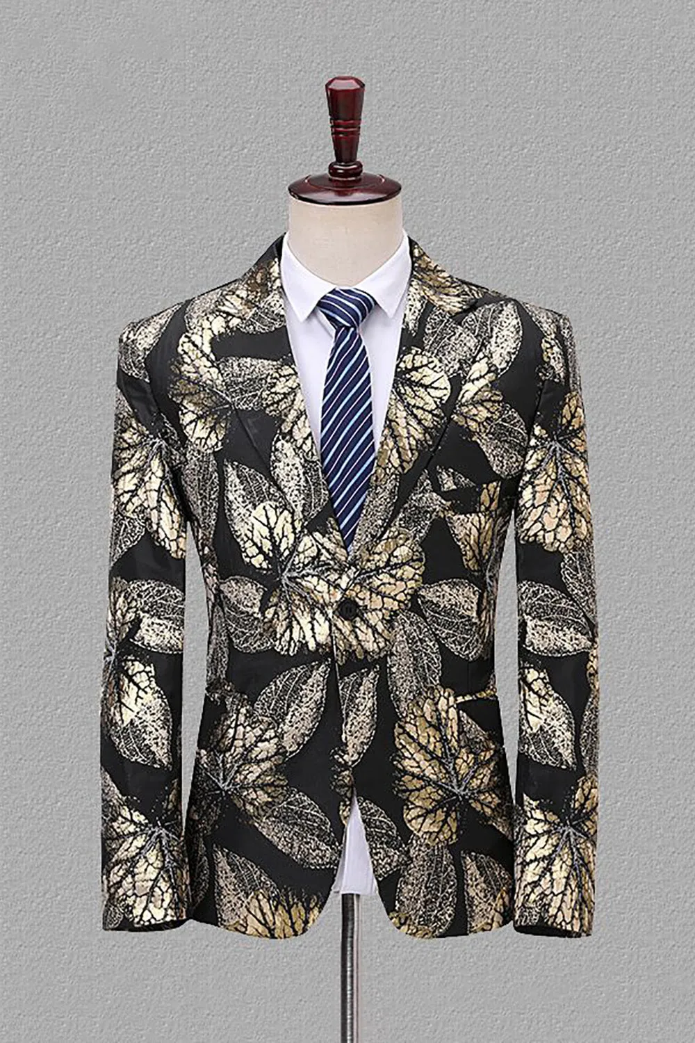 Blazer uomo Jacquard con rever con rever nero e oro