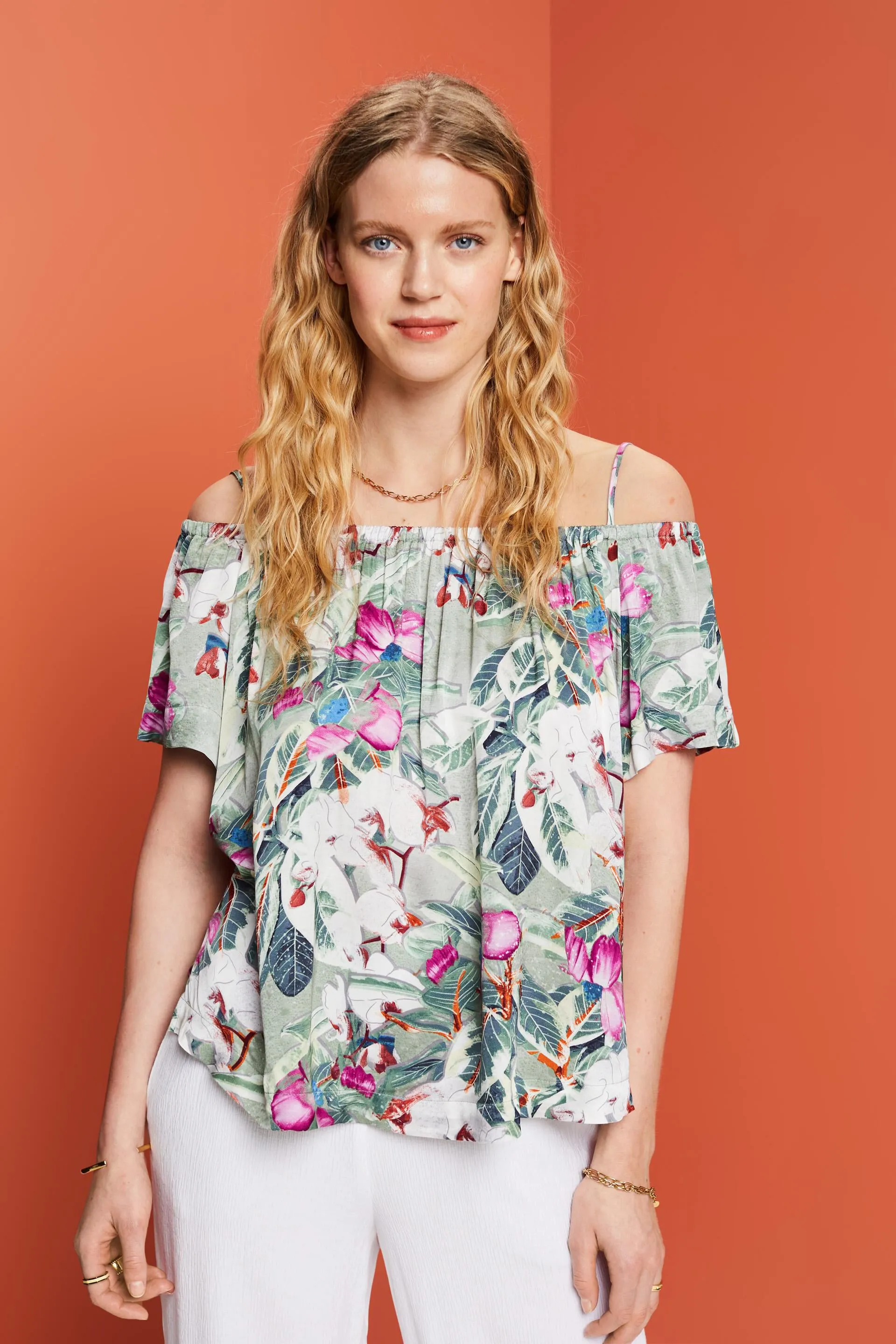 Blusa a spalle scoperte con stampa