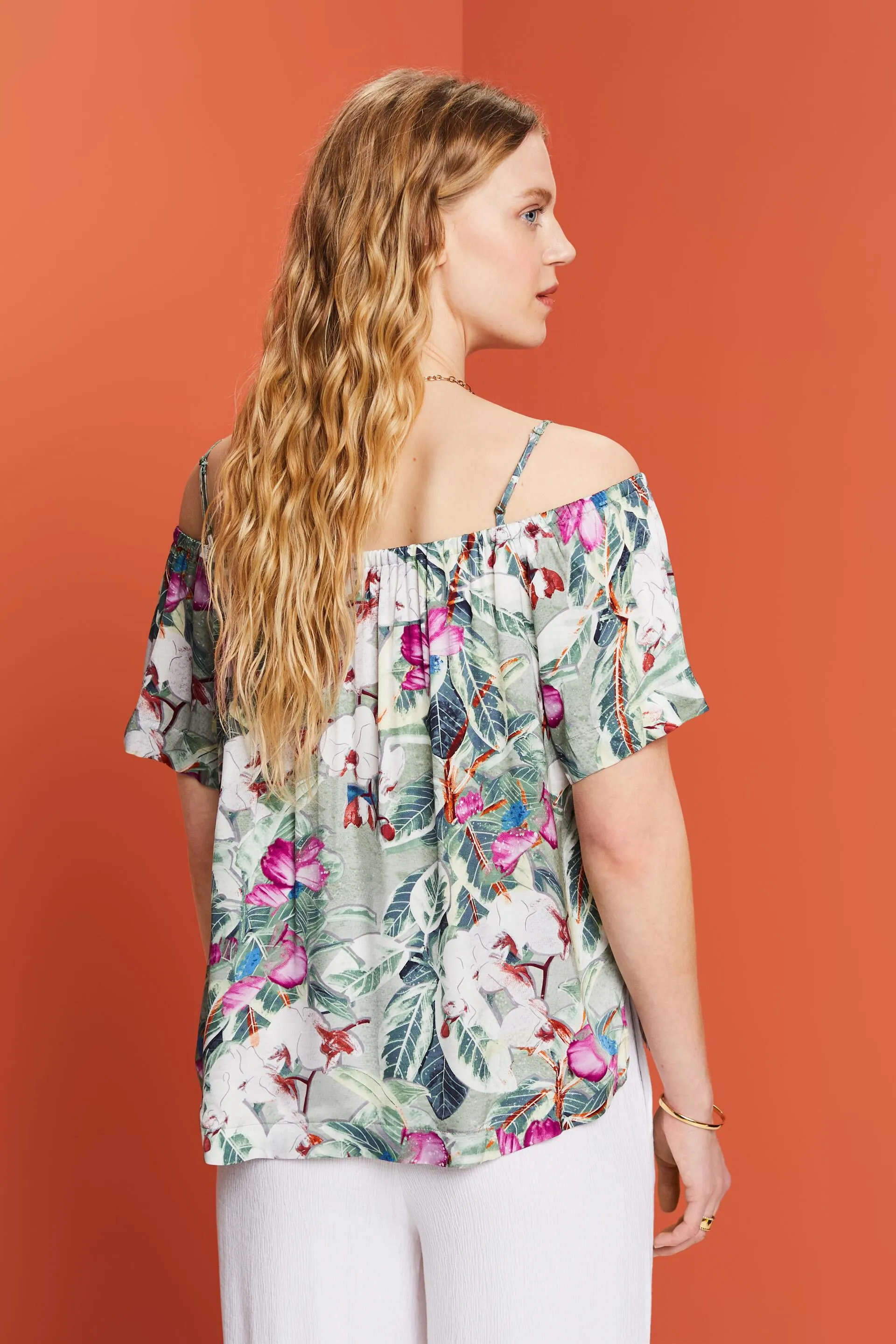 Blusa a spalle scoperte con stampa