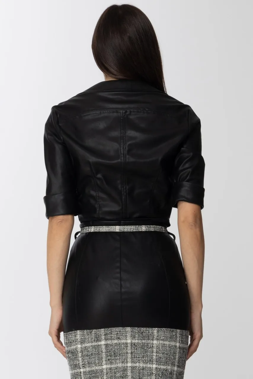 Body in ecopelle con scollo a incrocio Nero