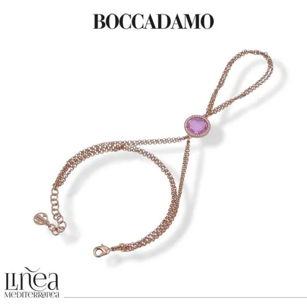 Bracciale baciamano doppio filo con cristallo rosa.     