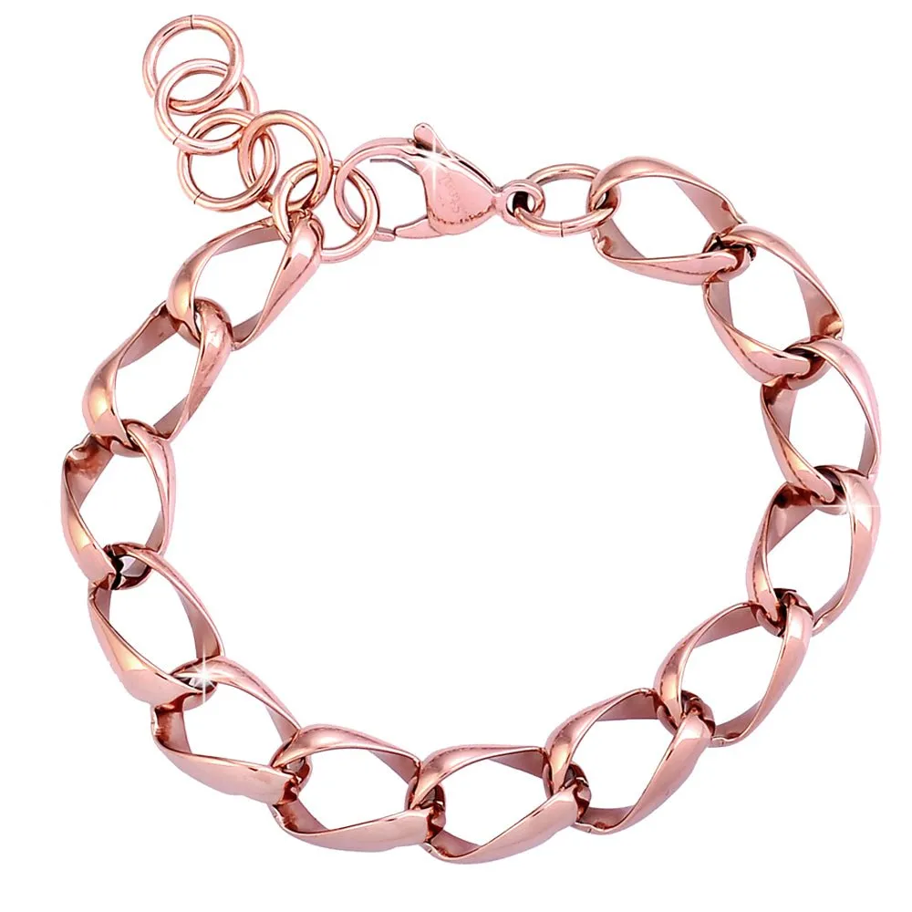 Bracciale con maglia groumette fantasia in acciaio Rose gold