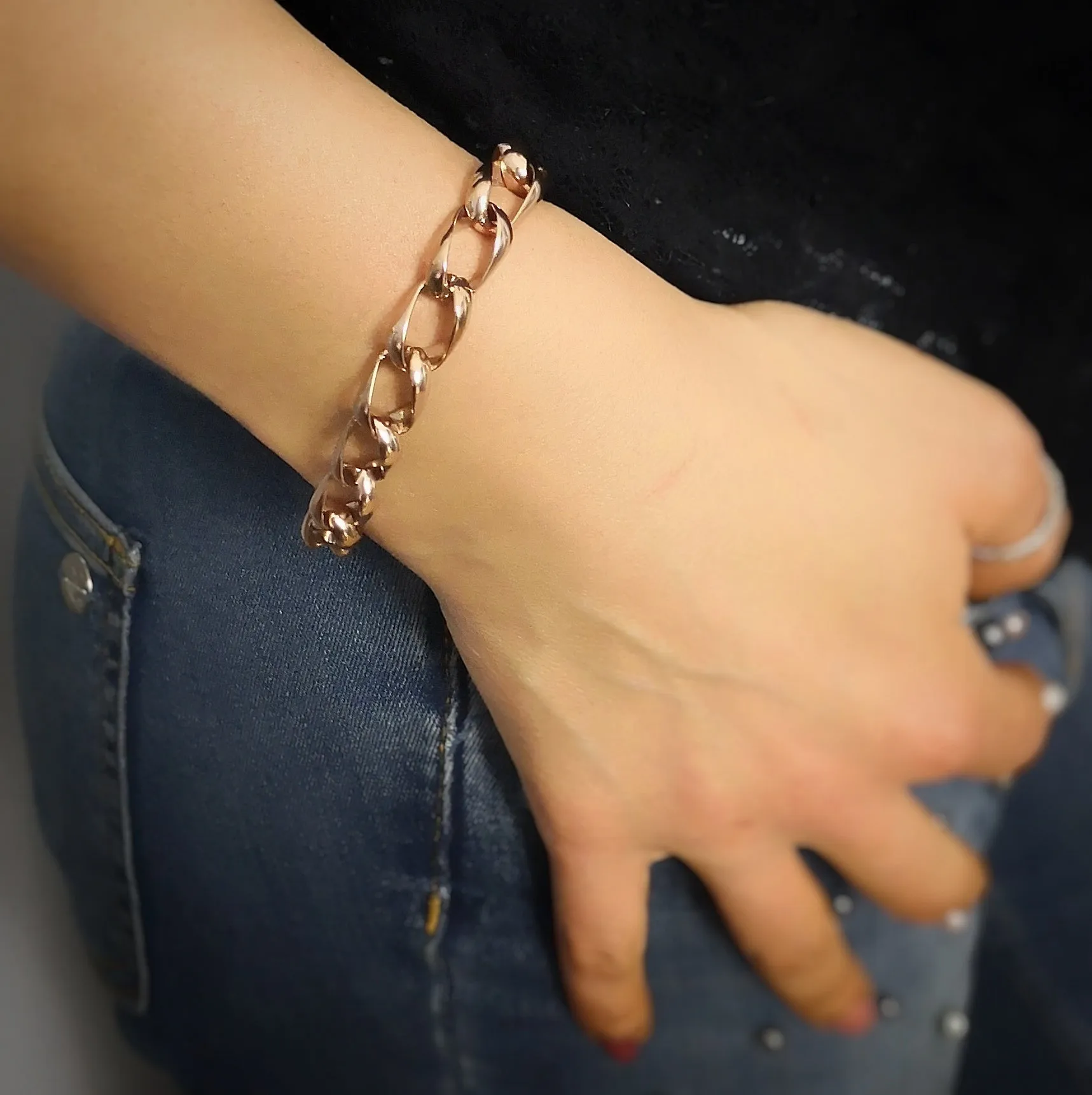 Bracciale con maglia groumette fantasia in acciaio Rose gold