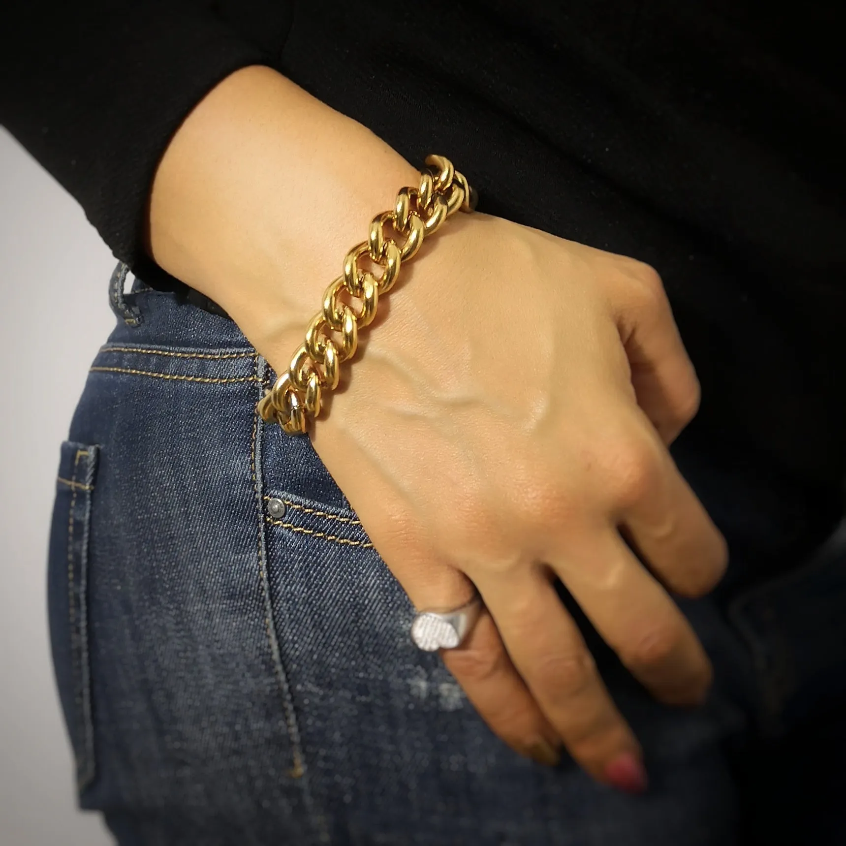 Bracciale con maglia groumette maxi in acciaio Gold