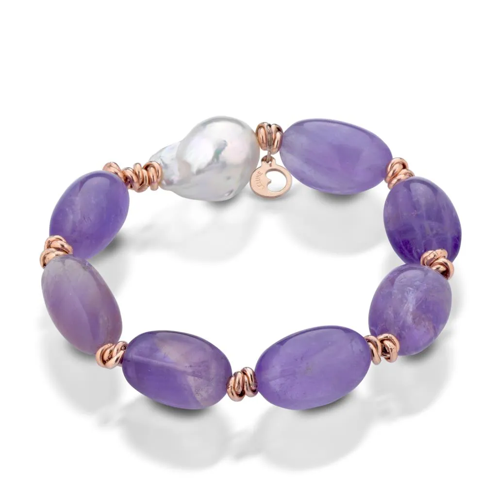 Bracciale elastico ametrino perla argento rosa
