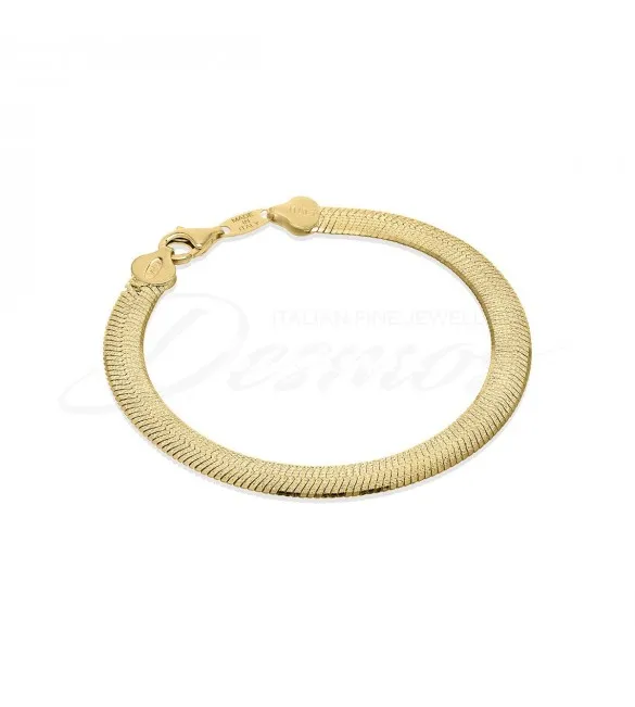 Bracciale Unisex Gioielli Desmos in argento maglia lasagna piatta diamantata placcato oro 16,5 cm fish stardust