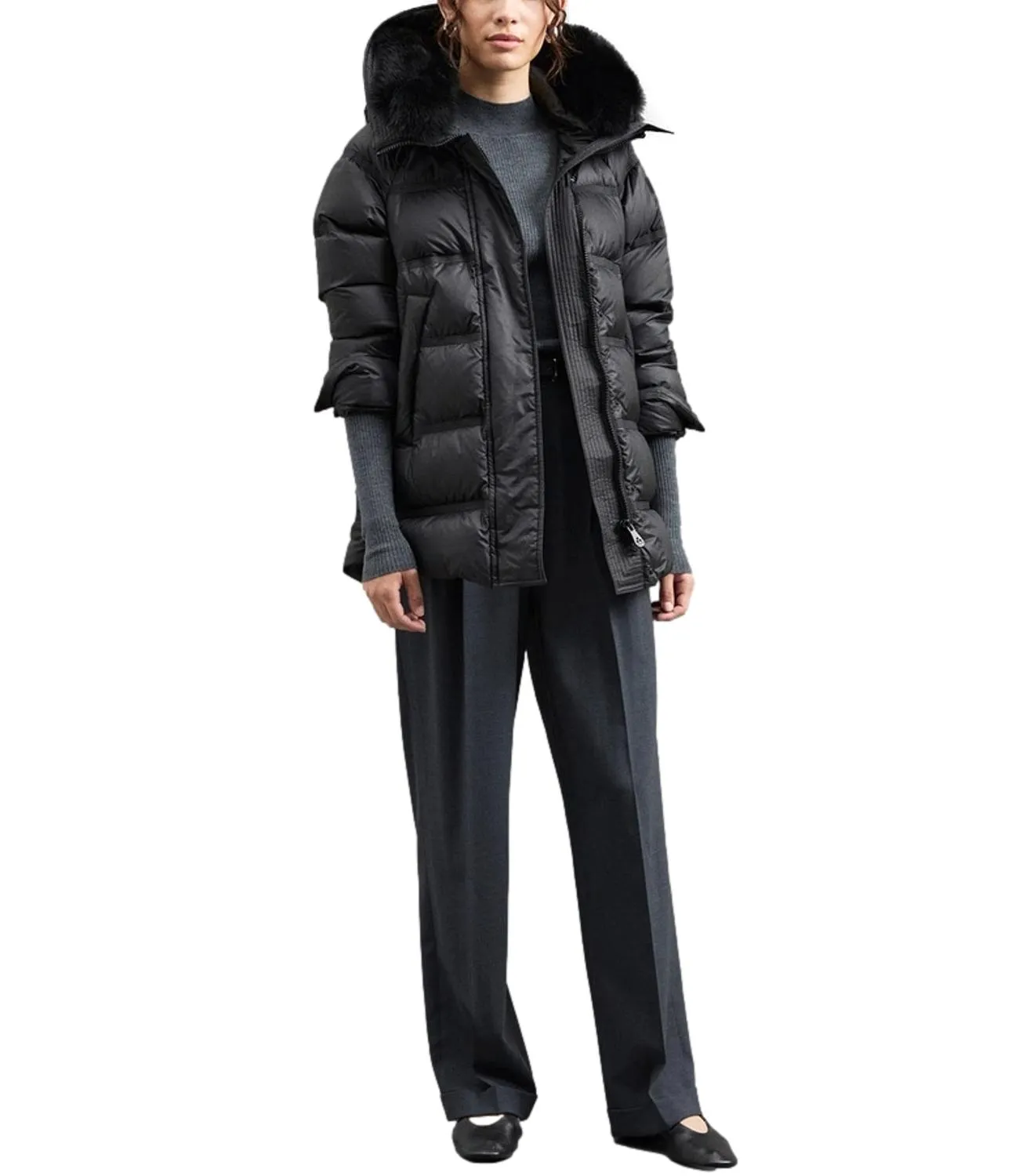 Brand PEUTEREY Peuterey Giubbino Takan Mqs 03 Fur Grigio Nero Donna