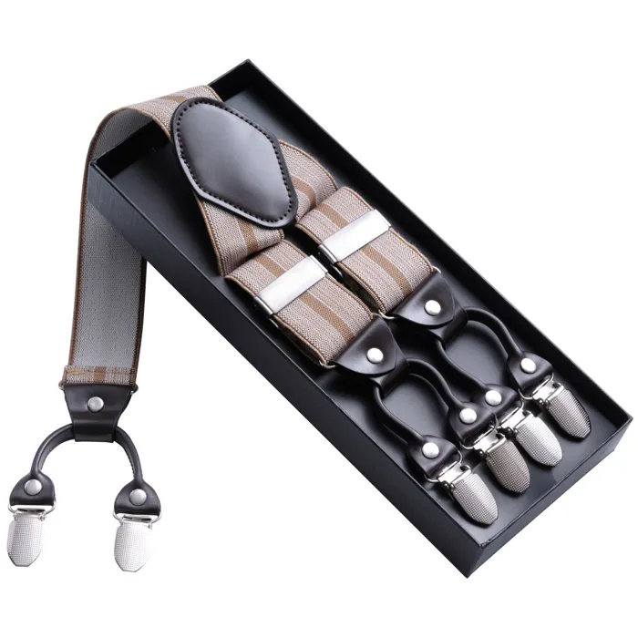 Bretelle a righe marrone chiaro e beige Cammello