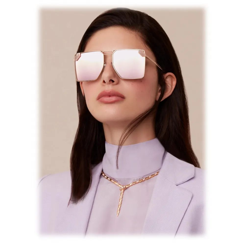 Bulgari - Serpenti - Occhiali da Sole Sunnyscale con Montatura Squadrata Oversize in Metallo - Oro Rosa - Bulgari Eyewear