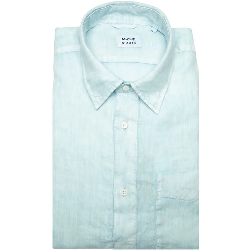 Camicia azzurra in lino con taschino 