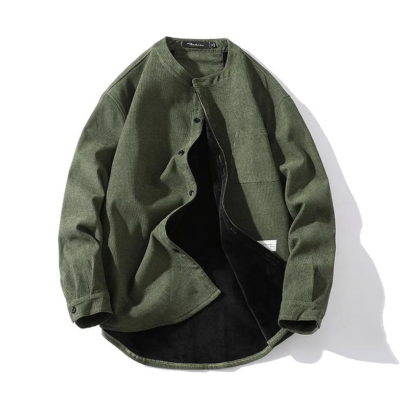 Camicia casual con colletto alla coreana da uomo in stile retrò americano