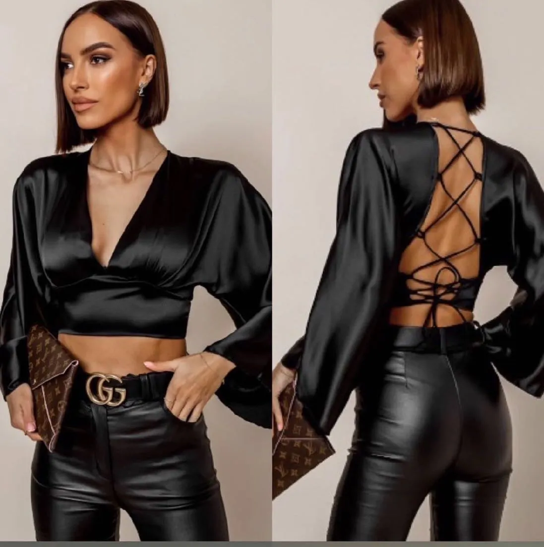 Camicia di raso dietro scollato