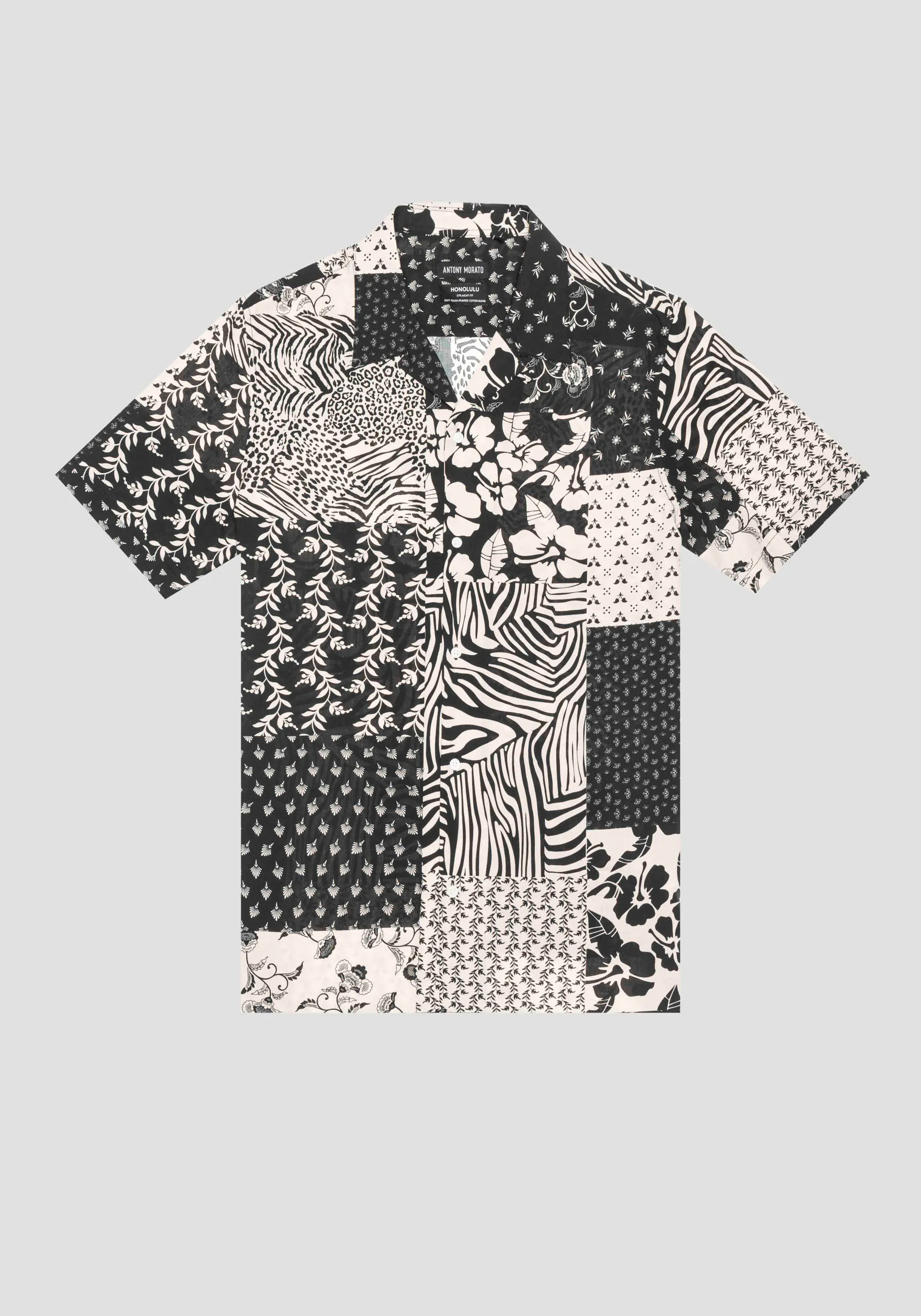 CAMICIA REGULAR STRAIGHT FIT “HONOLULU” IN MISTO COTONE STAMPATO