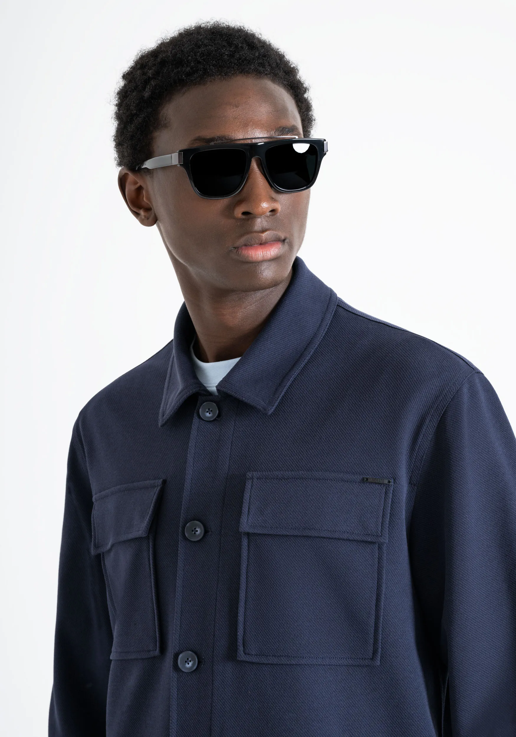CAMICIA STRAIGHT FIT “OSLO” IN TWILL DI COTONE ELASTICO CON TASCHE