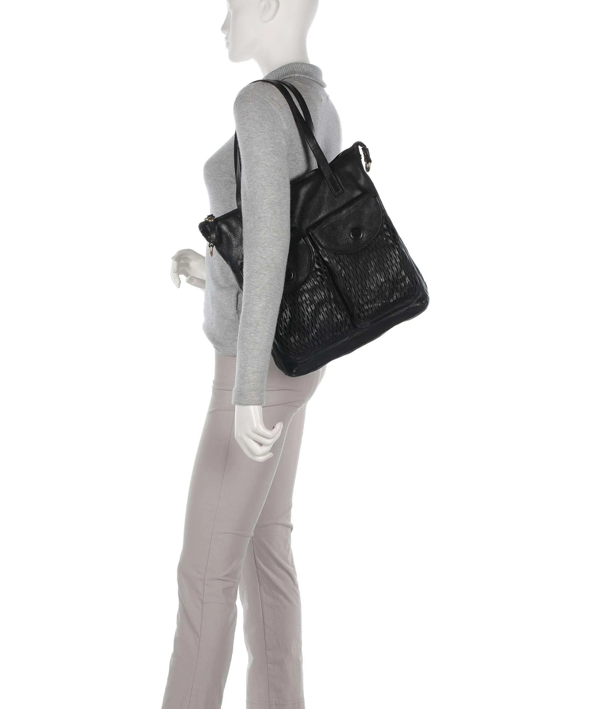  Campomaggi Borsa shopper pelle di vacchetta finemente grana nero  