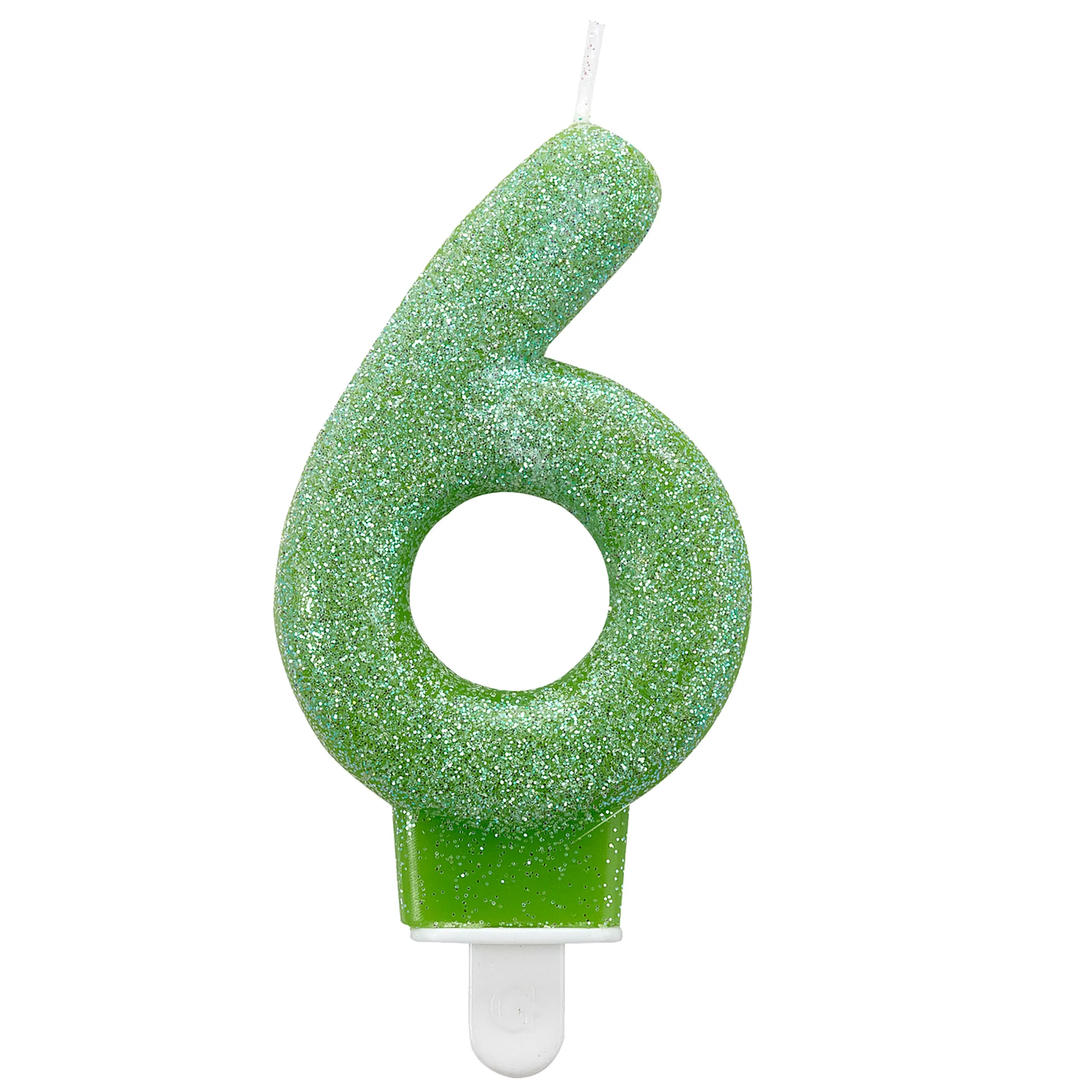 Candelina numero 6 verde brillantinato